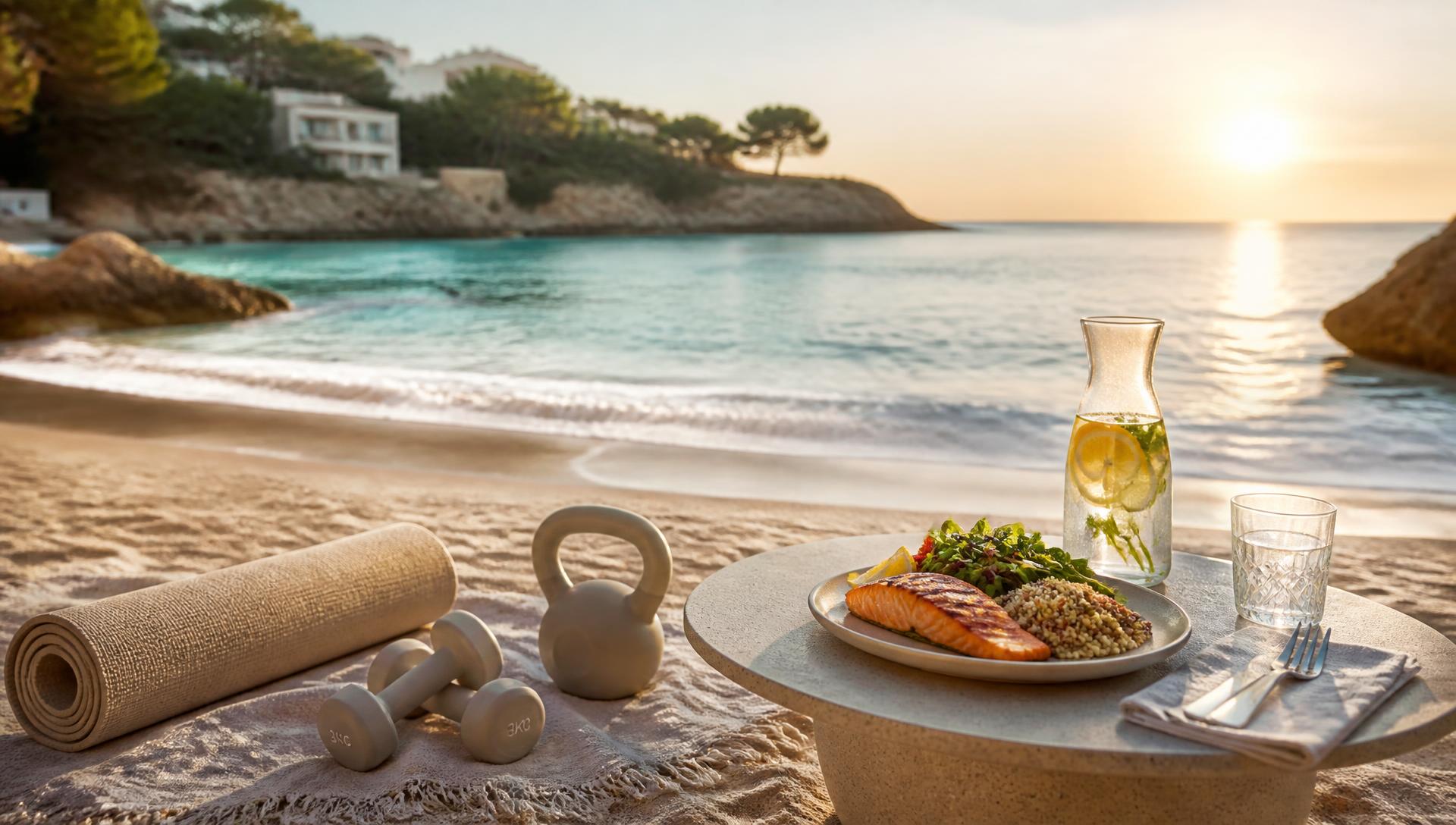Entrenamiento y comida saludable en una playa de Mallorca